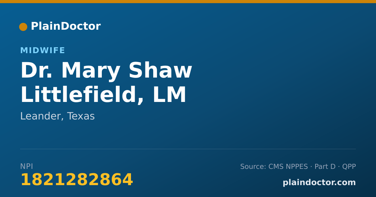 Shareable card for Mary Shaw Littlefield, LM - Midwife, Leander, TX