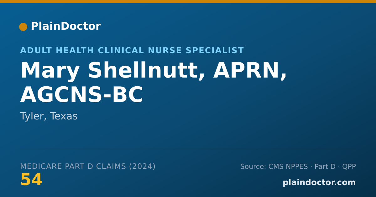Shareable card for Mary Shellnutt, APRN, AGCNS-BC - Adult Health Clinical Nurse Specialist, Tyler, TX
