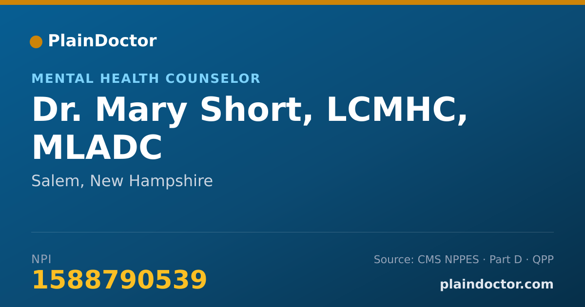 Shareable card for Mary Short, LCMHC, MLADC - Mental Health Counselor, Salem, NH