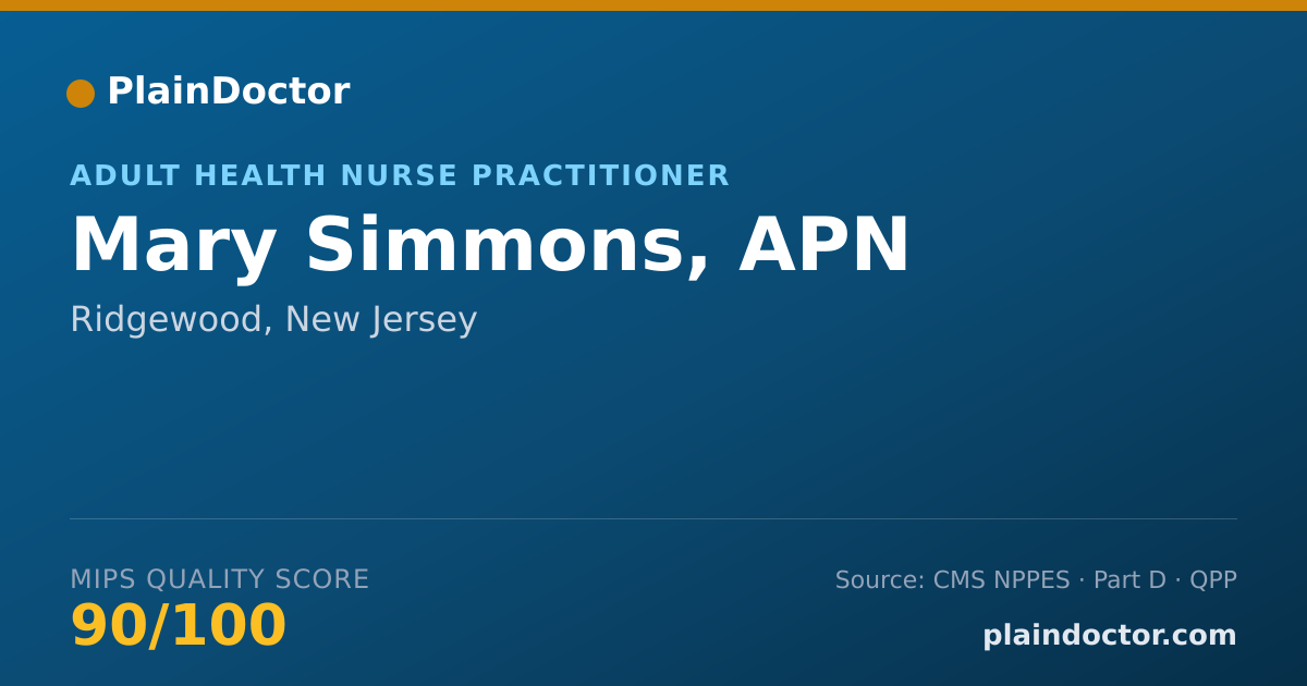 Shareable card for Mary Simmons, APN - Adult Health Nurse Practitioner, Ridgewood, NJ