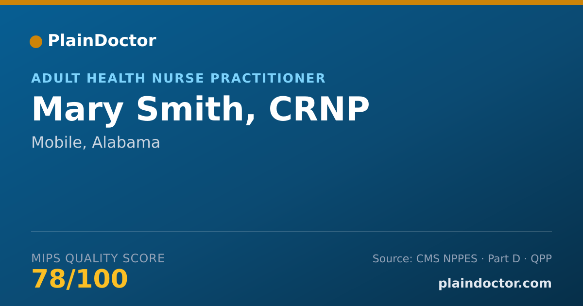 Shareable card for Mary Smith, CRNP - Adult Health Nurse Practitioner, Mobile, AL