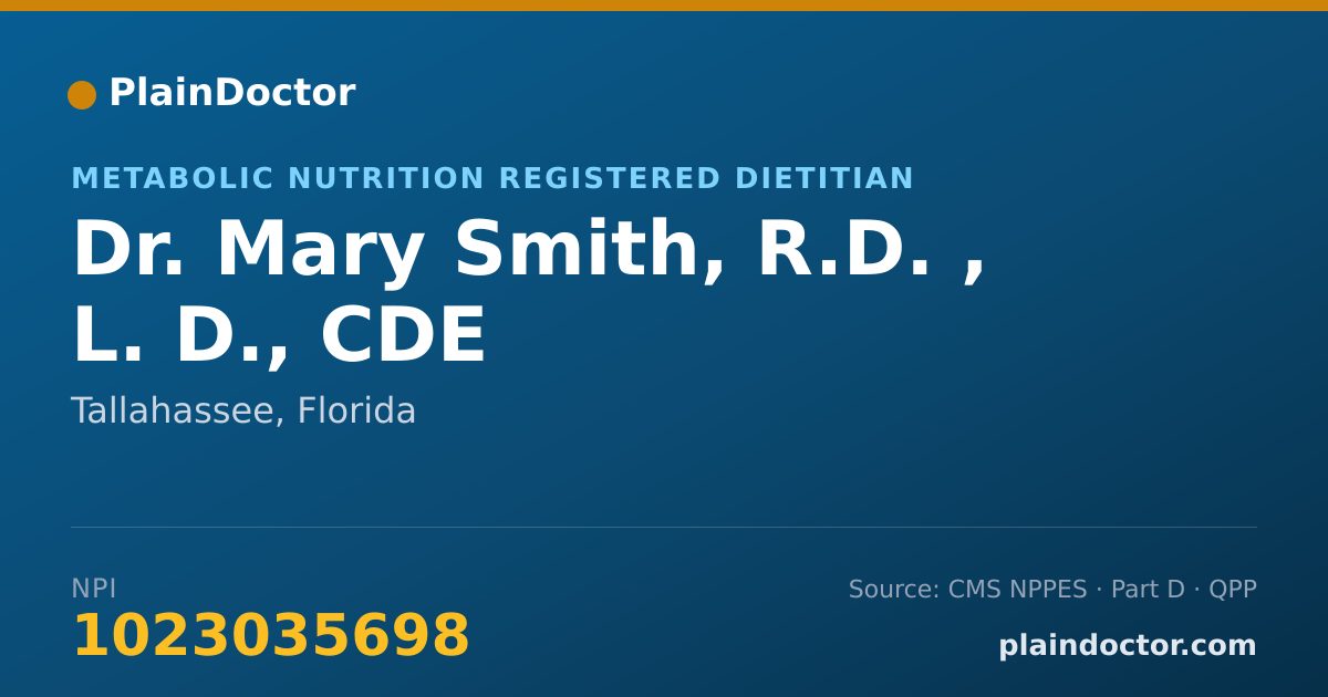 Shareable card for Mary Smith, R.D. , L. D., CDE - Metabolic Nutrition Registered Dietitian, Tallahassee, FL