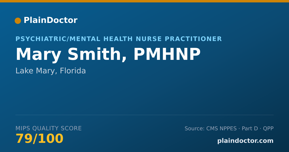 Shareable card for Mary Smith, PMHNP - Psychiatric/Mental Health Nurse Practitioner, Lake Mary, FL