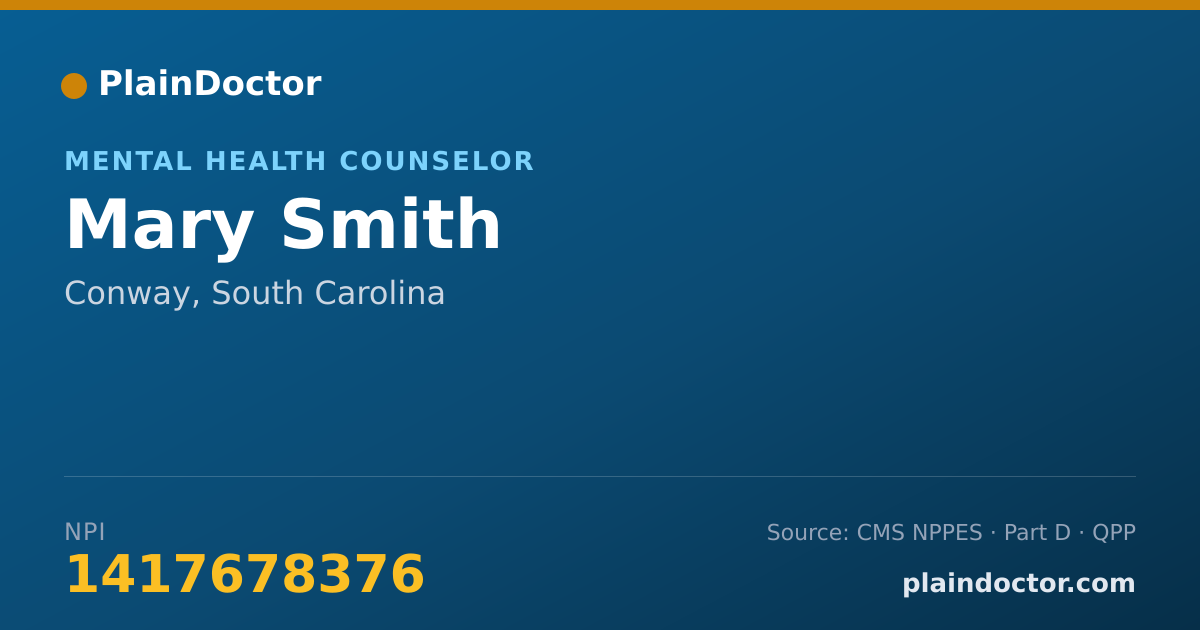 Shareable card for Mary Smith - Mental Health Counselor, Conway, SC