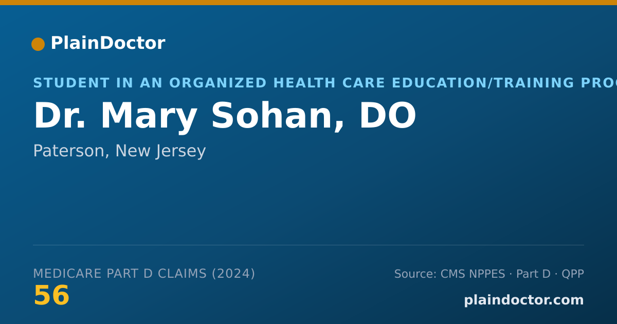 Shareable card for Mary Sohan, DO - Student in an Organized Health Care Education/Training Program, Paterson, NJ
