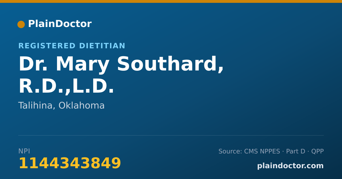 Shareable card for Mary Southard, R.D.,L.D. - Registered Dietitian, Talihina, OK