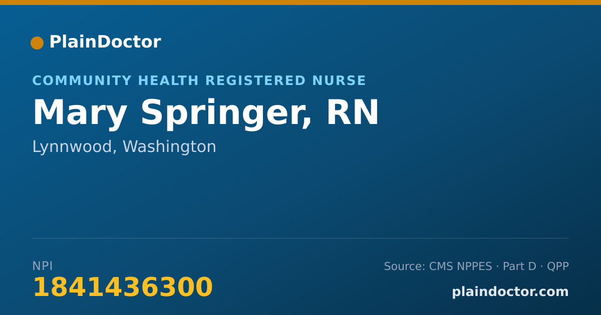 Shareable card for Mary Springer, RN - Community Health Registered Nurse, Lynnwood, WA