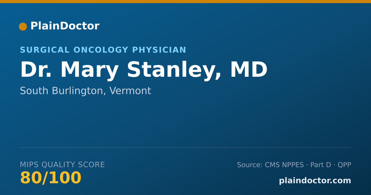 Shareable card for Mary Stanley, MD - Surgical Oncology Physician, South Burlington, VT