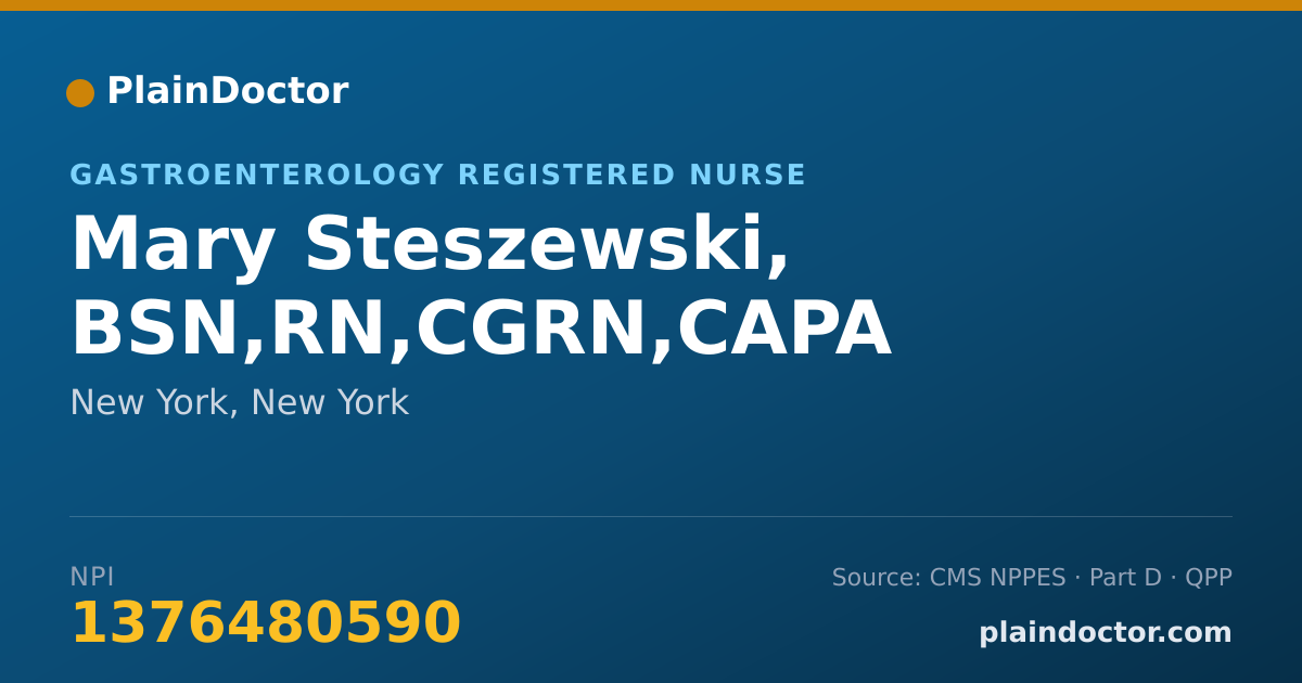 Shareable card for Mary Steszewski, BSN,RN,CGRN,CAPA - Gastroenterology Registered Nurse, New York, NY