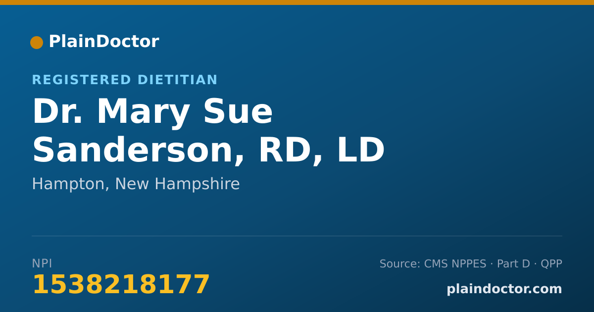 Shareable card for Mary Sue Sanderson, RD, LD - Registered Dietitian, Hampton, NH