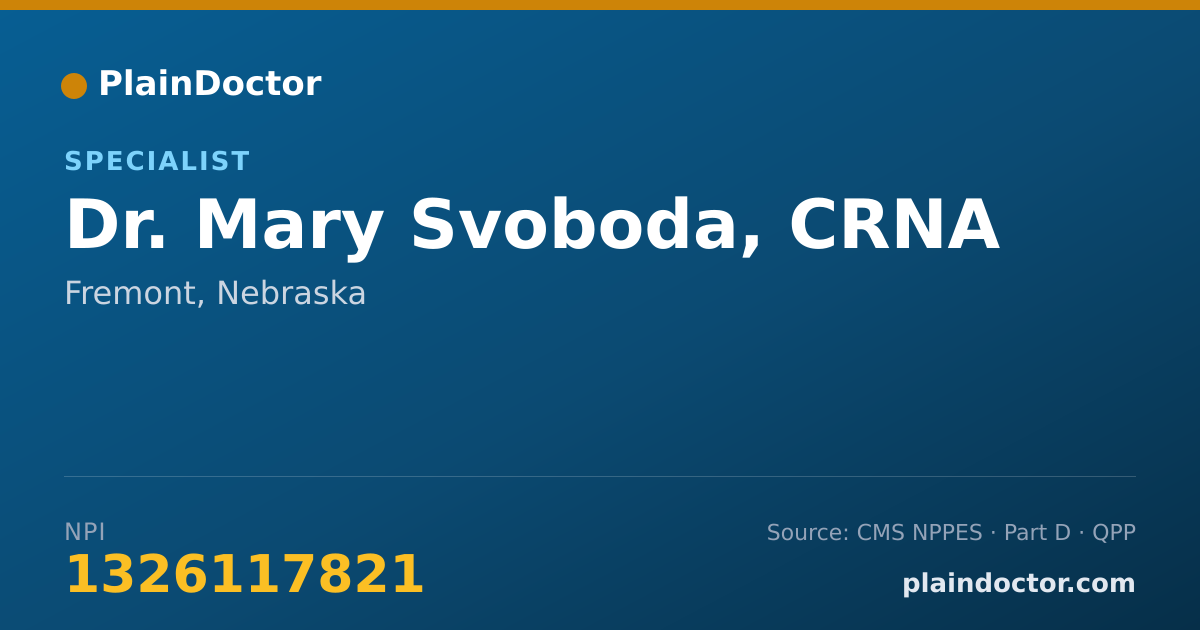 Shareable card for Mary Svoboda, CRNA - Specialist, Fremont, NE