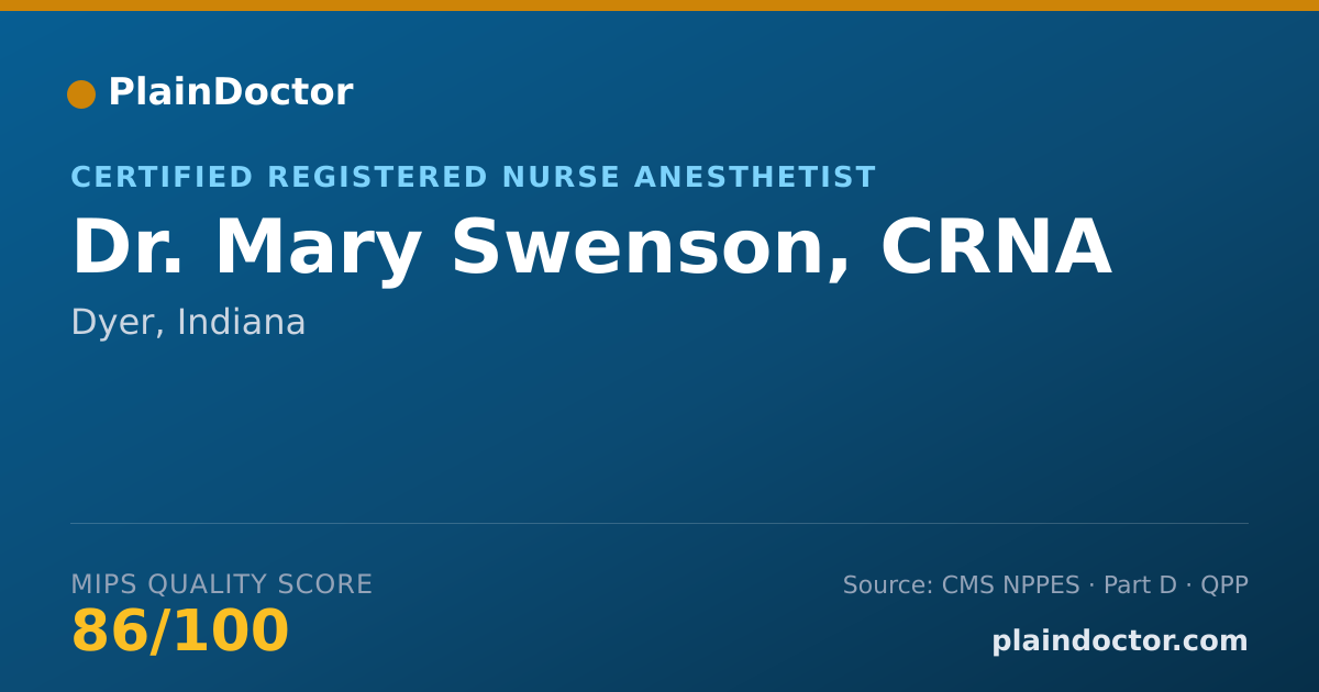 Shareable card for Mary Swenson, CRNA - Certified Registered Nurse Anesthetist, Dyer, IN