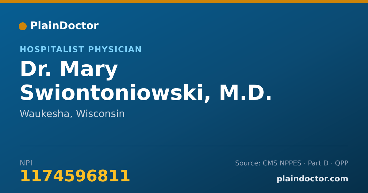 Shareable card for Mary Swiontoniowski, M.D. - Hospitalist Physician, Waukesha, WI