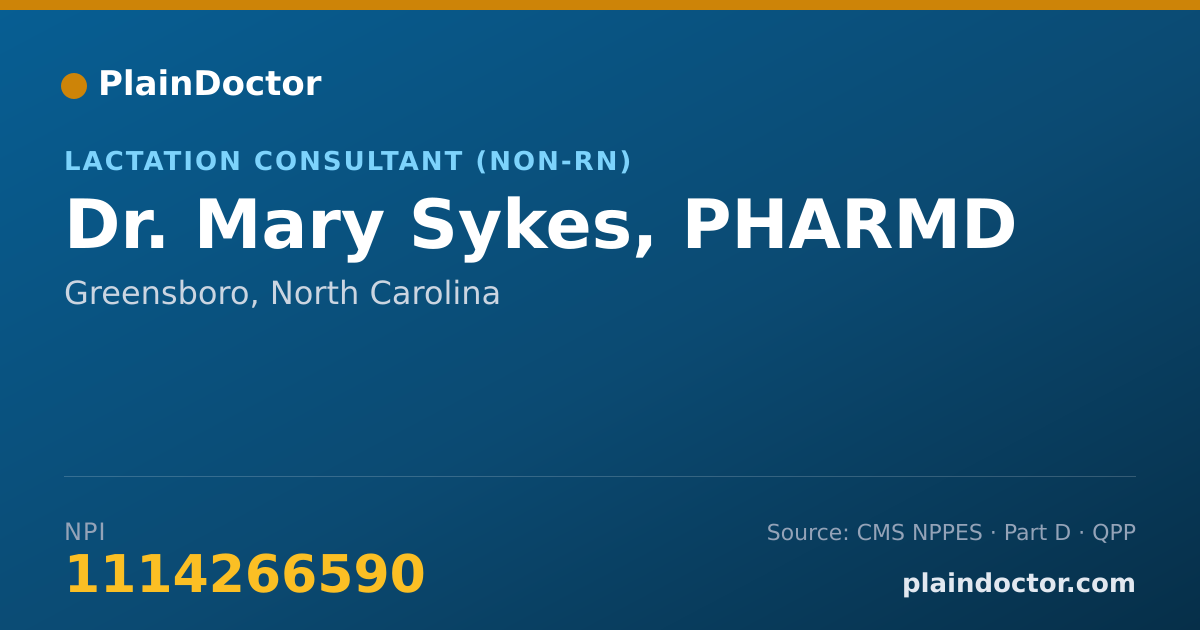 Shareable card for Mary Sykes, PHARMD - Lactation Consultant (Non-RN), Greensboro, NC