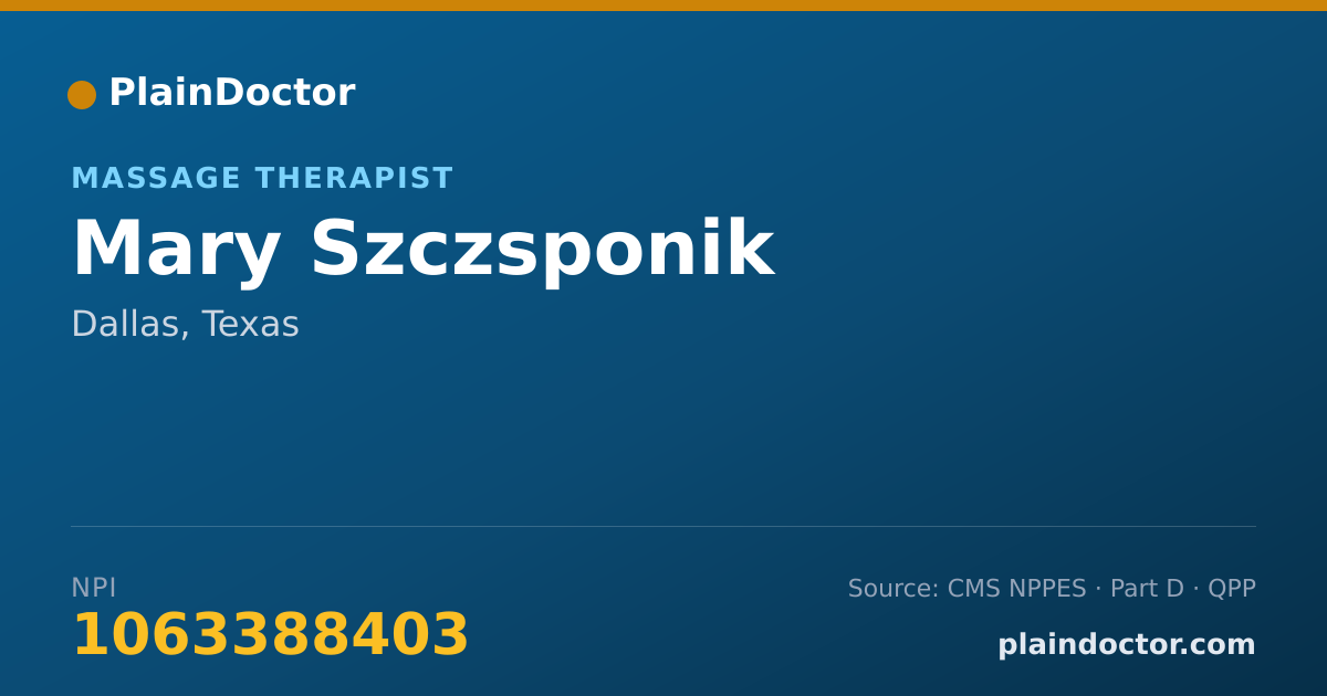 Shareable card for Mary Szczsponik - Massage Therapist, Dallas, TX