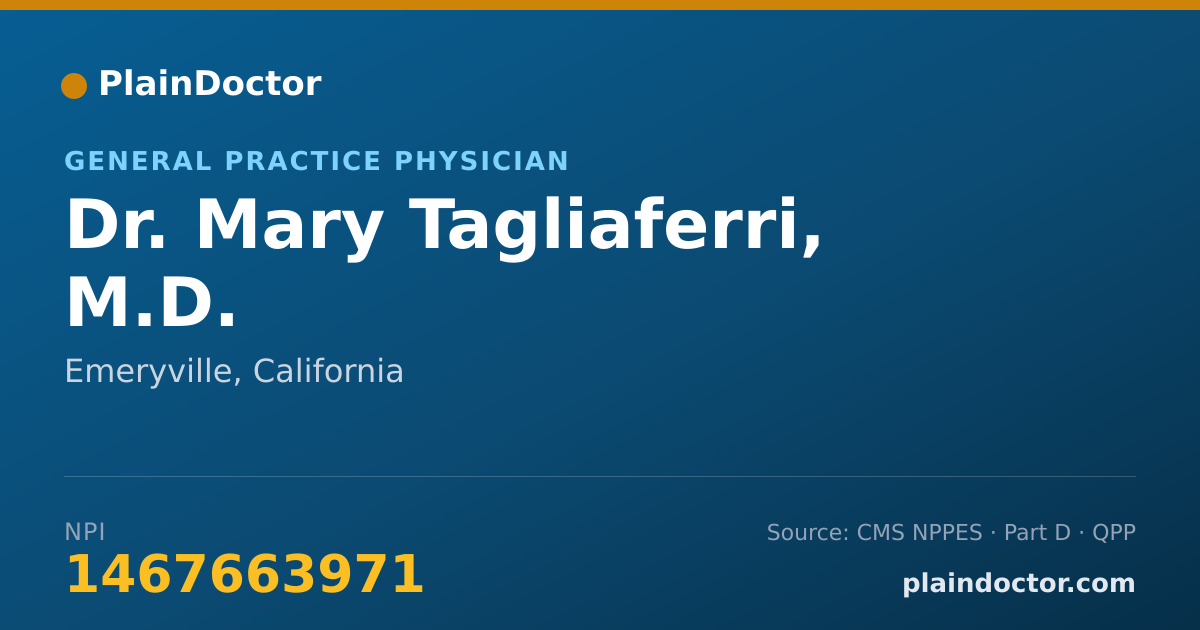 Shareable card for Mary Tagliaferri, M.D. - General Practice Physician, Emeryville, CA