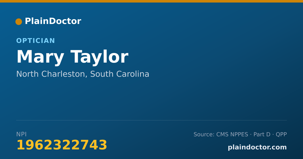 Shareable card for Mary Taylor - Optician, North Charleston, SC