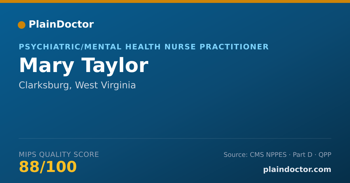 Shareable card for Mary Taylor - Psychiatric/Mental Health Nurse Practitioner, Clarksburg, WV