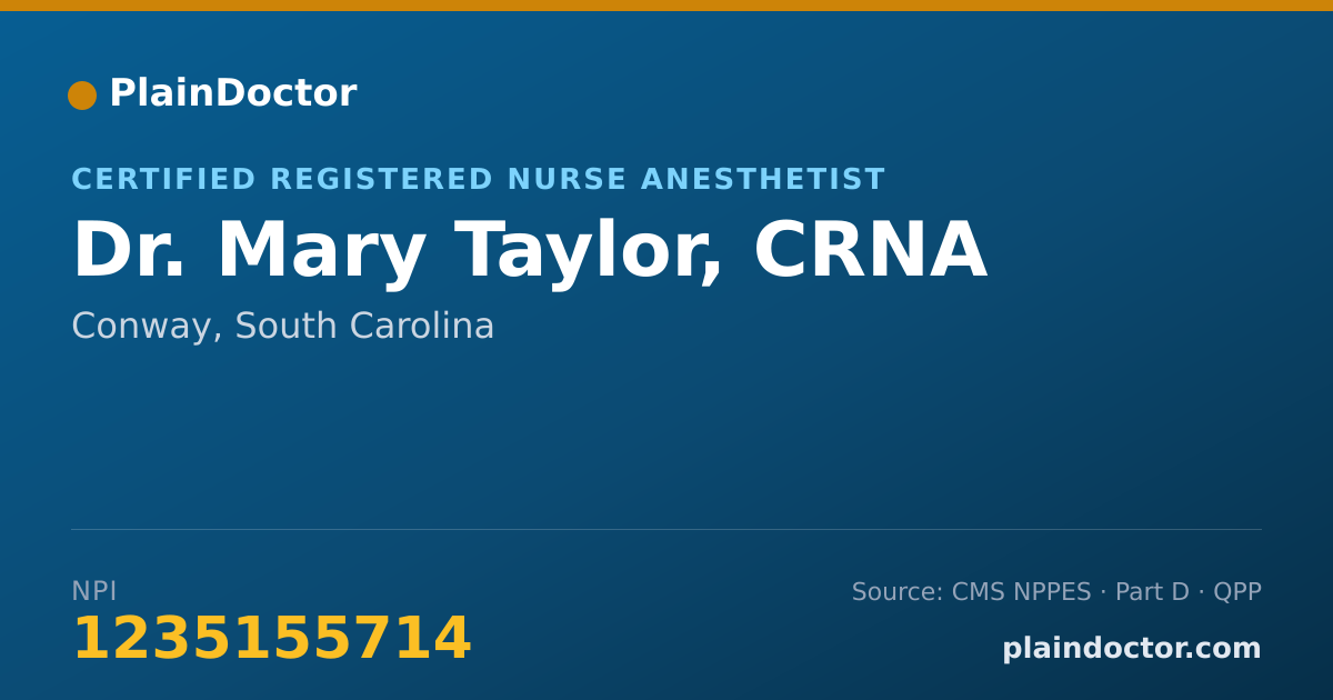 Shareable card for Mary Taylor, CRNA - Certified Registered Nurse Anesthetist, Conway, SC