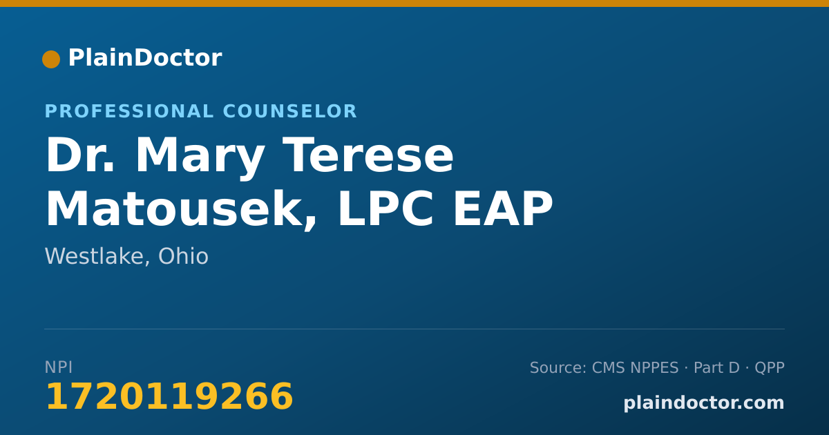 Shareable card for Mary Terese Matousek, LPC EAP - Professional Counselor, Westlake, OH