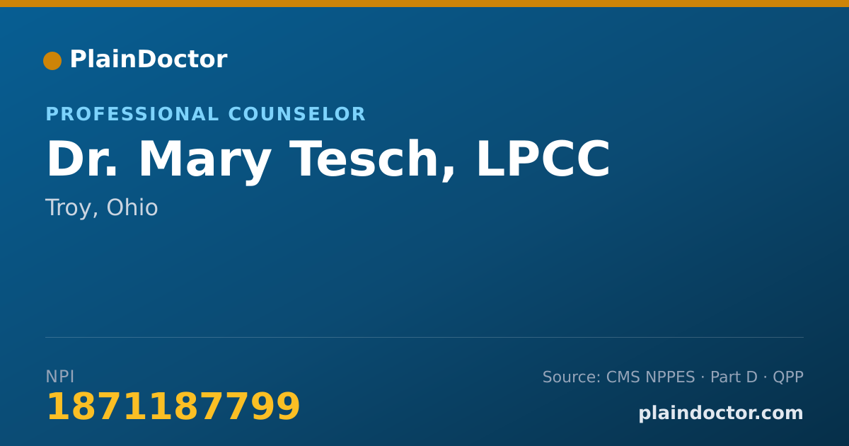 Shareable card for Mary Tesch, LPCC - Professional Counselor, Troy, OH