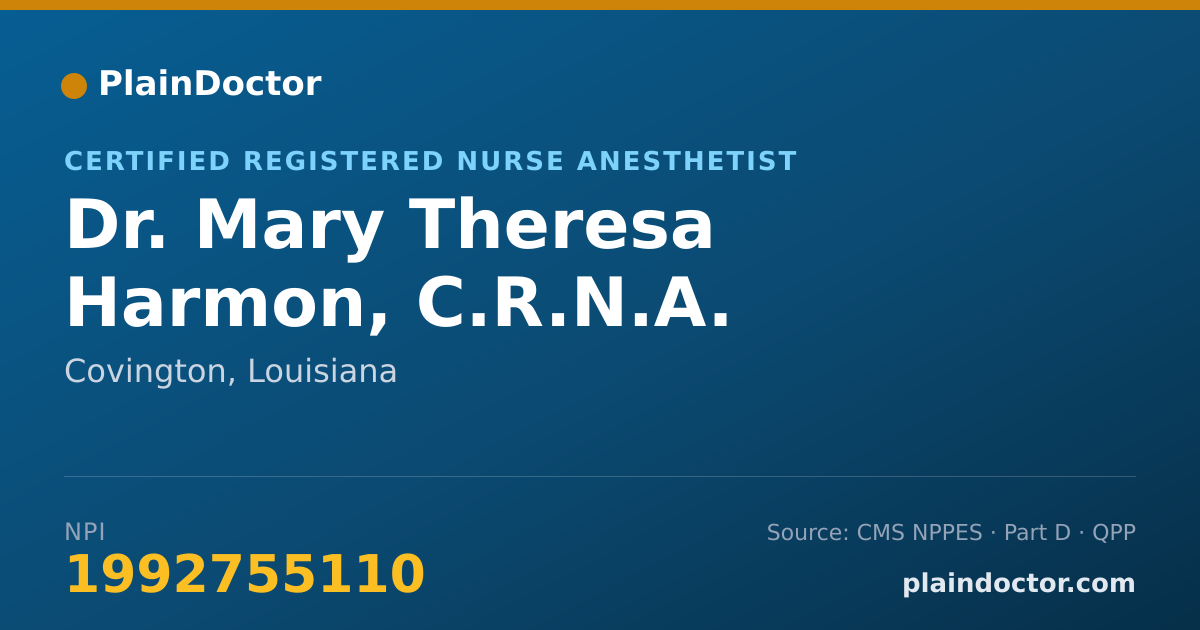 Shareable card for Mary Theresa Harmon, C.R.N.A. - Certified Registered Nurse Anesthetist, Covington, LA