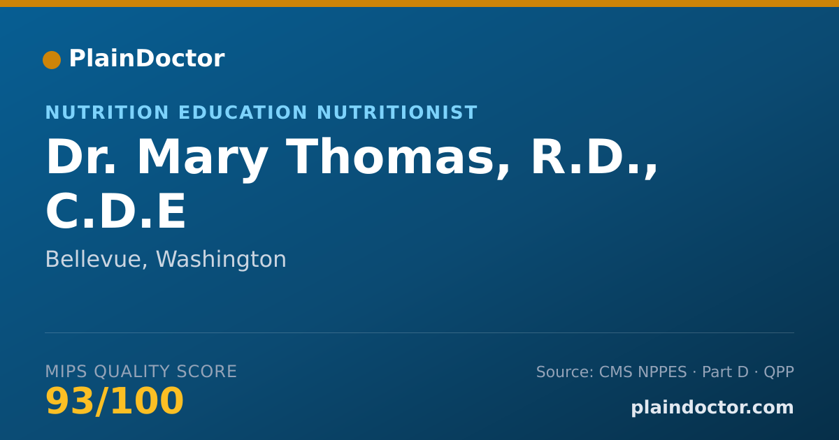 Shareable card for Mary Thomas, R.D., C.D.E - Nutrition Education Nutritionist, Bellevue, WA