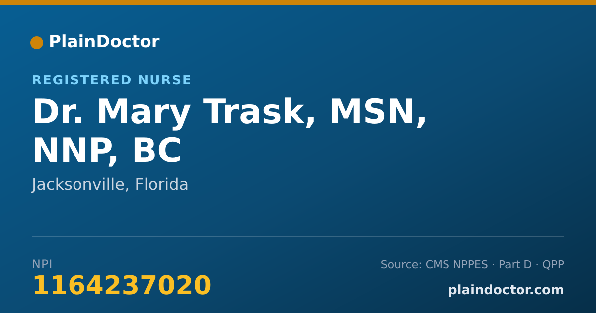 Shareable card for Mary Trask, MSN, NNP, BC - Registered Nurse, Jacksonville, FL