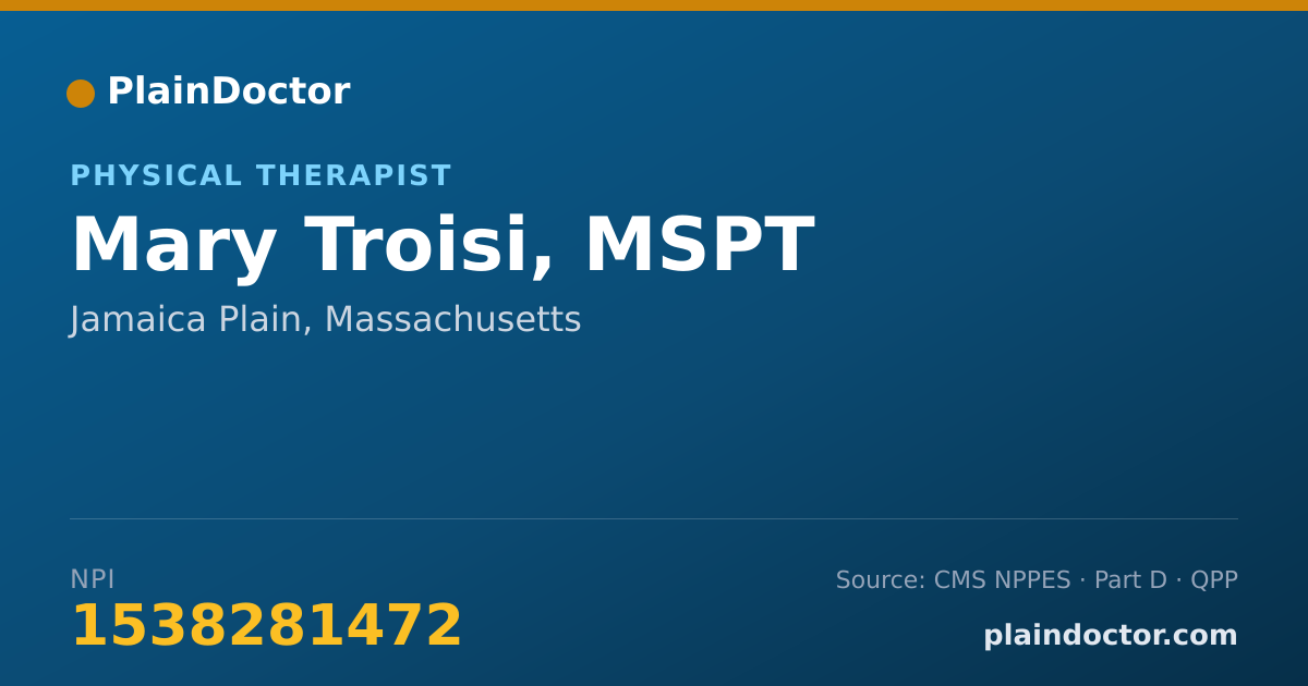 Shareable card for Mary Troisi, MSPT - Physical Therapist, Jamaica Plain, MA