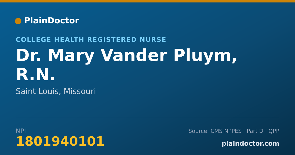 Shareable card for Mary Vander Pluym, R.N. - College Health Registered Nurse, Saint Louis, MO