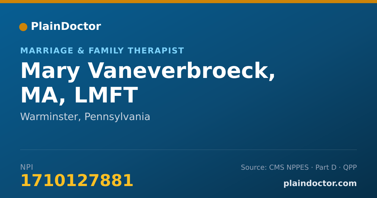 Shareable card for Mary Vaneverbroeck, MA, LMFT - Marriage & Family Therapist, Warminster, PA