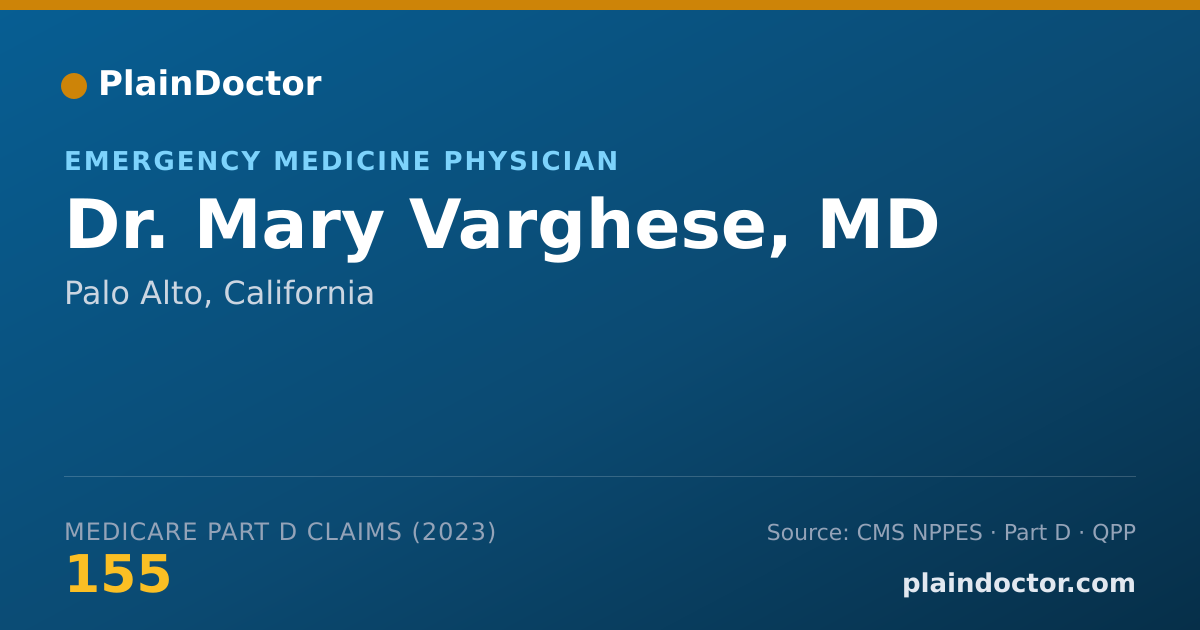 Shareable card for Mary Varghese, MD - Emergency Medicine Physician, Palo Alto, CA