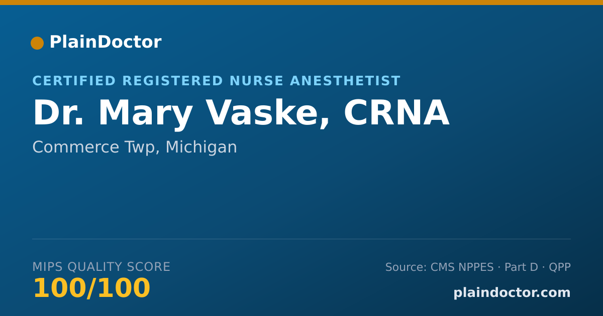 Shareable card for Mary Vaske, CRNA - Certified Registered Nurse Anesthetist, Commerce Twp, MI