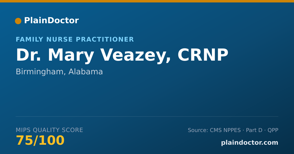 Shareable card for Mary Veazey, CRNP - Family Nurse Practitioner, Birmingham, AL