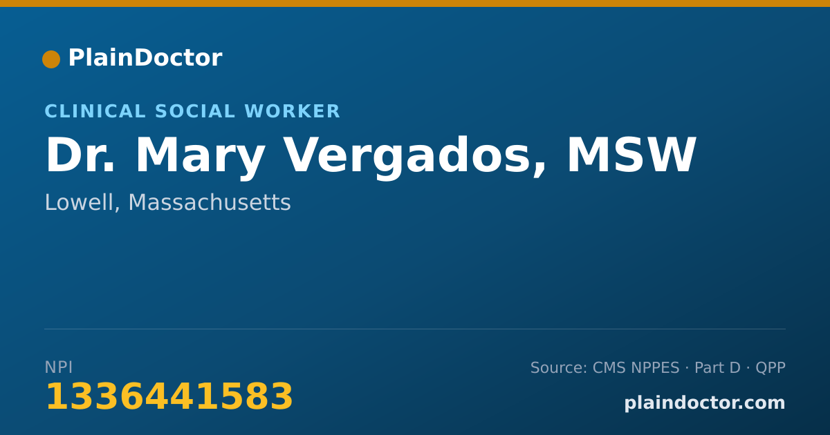 Shareable card for Mary Vergados, MSW - Clinical Social Worker, Lowell, MA