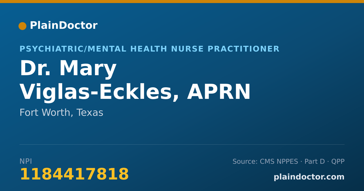 Shareable card for Mary Viglas-Eckles, APRN - Psychiatric/Mental Health Nurse Practitioner, Fort Worth, TX