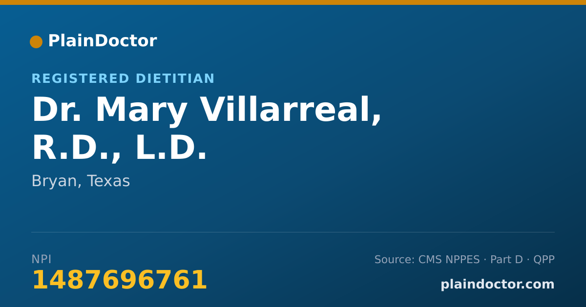 Shareable card for Mary Villarreal, R.D., L.D. - Registered Dietitian, Bryan, TX
