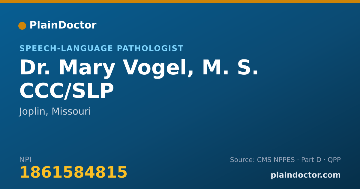 Shareable card for Mary Vogel, M. S. CCC/SLP - Speech-Language Pathologist, Joplin, MO