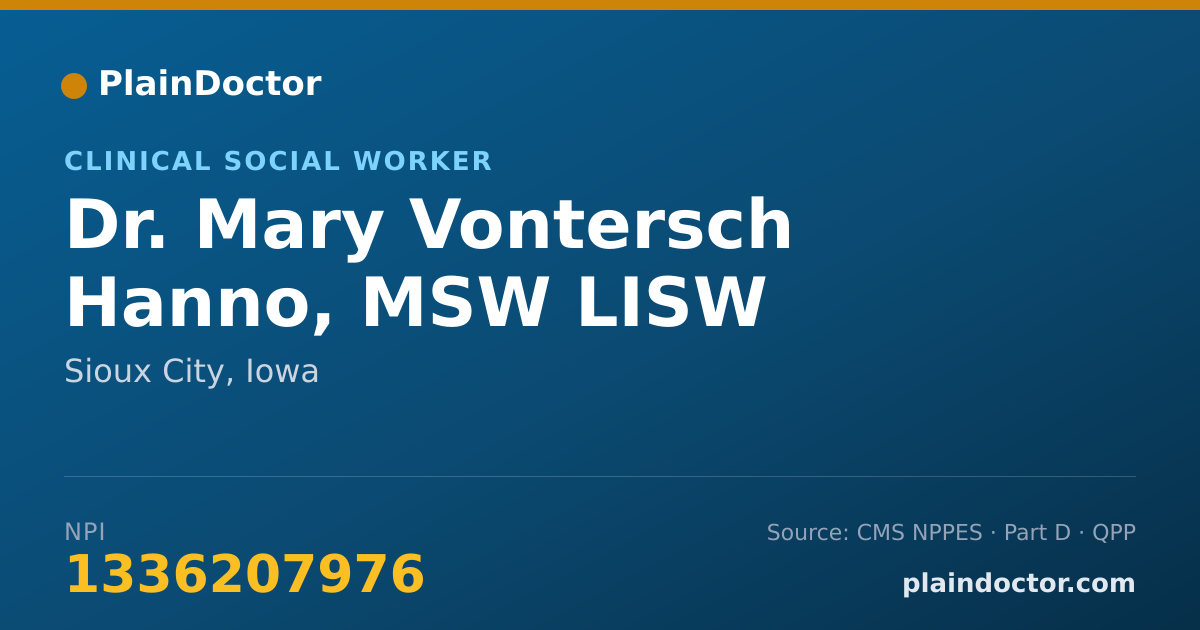 Shareable card for Mary Vontersch Hanno, MSW LISW - Clinical Social Worker, Sioux City, IA