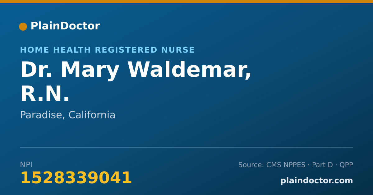 Shareable card for Mary Waldemar, R.N. - Home Health Registered Nurse, Paradise, CA