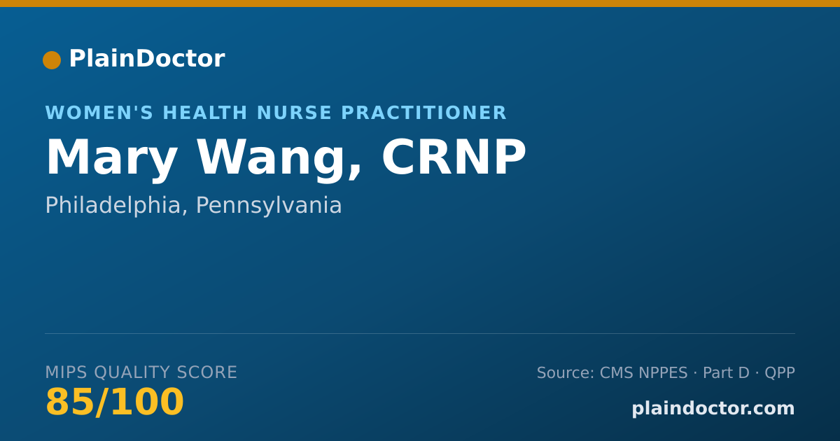Shareable card for Mary Wang, CRNP - Women's Health Nurse Practitioner, Philadelphia, PA