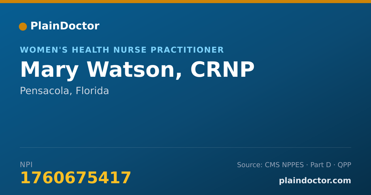 Shareable card for Mary Watson, CRNP - Women's Health Nurse Practitioner, Pensacola, FL