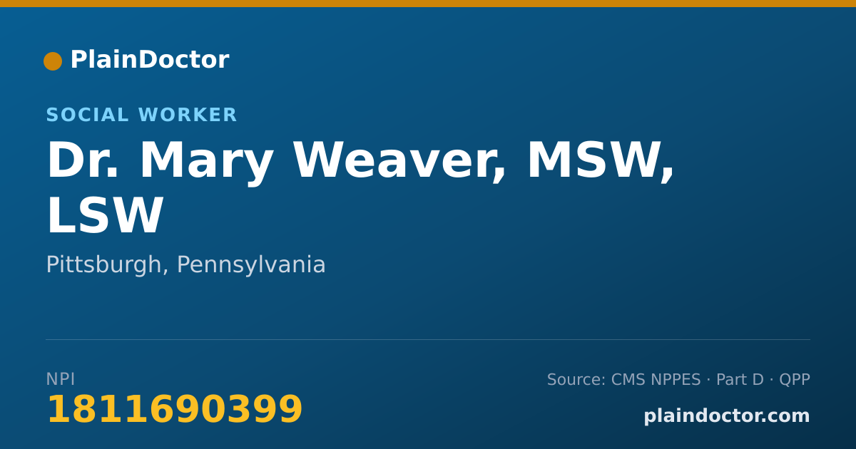 Shareable card for Mary Weaver, MSW, LSW - Social Worker, Pittsburgh, PA