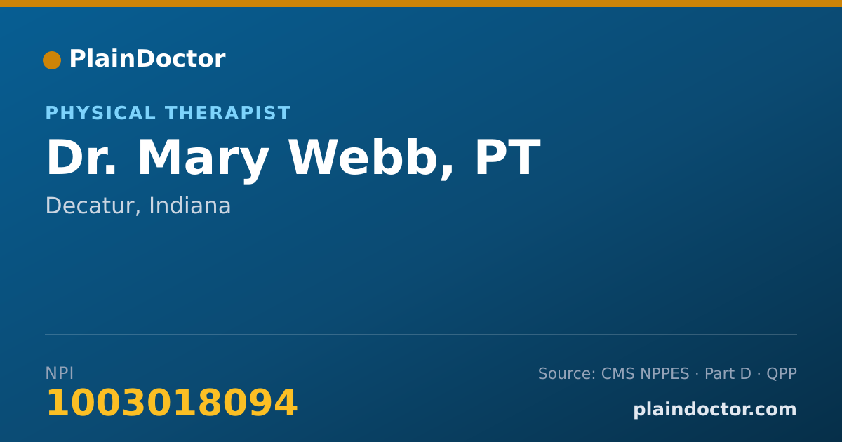 Shareable card for Mary Webb, PT - Physical Therapist, Decatur, IN