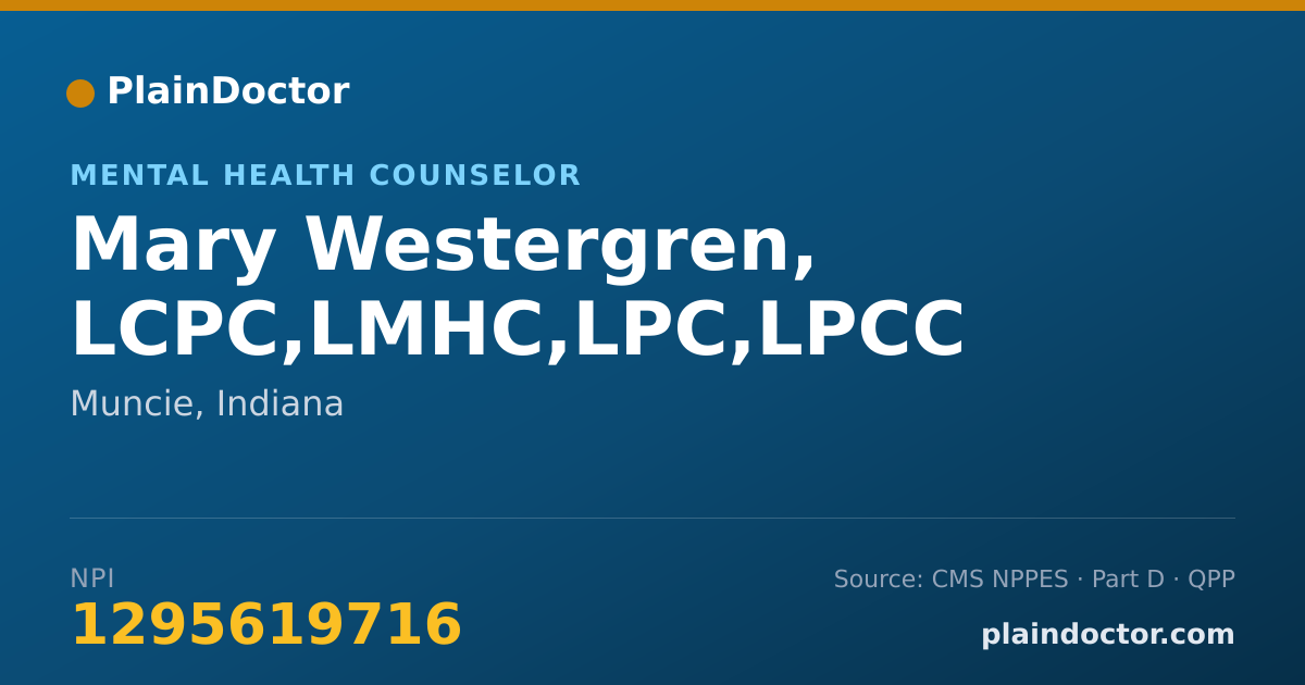 Shareable card for Mary Westergren, LCPC,LMHC,LPC,LPCC - Mental Health Counselor, Muncie, IN