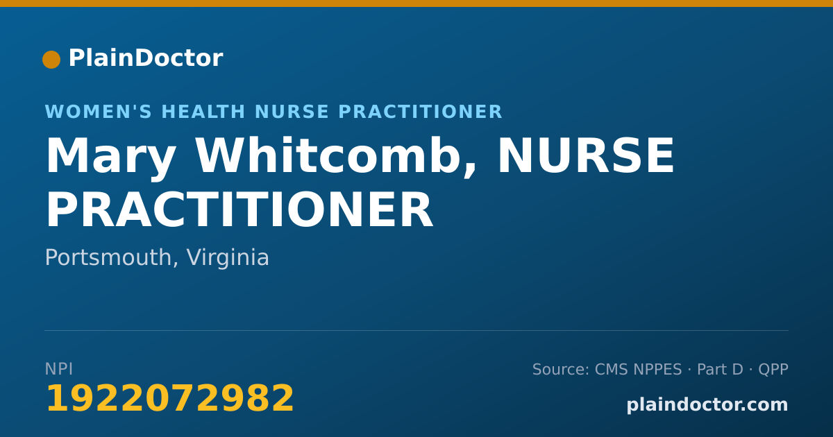 Shareable card for Mary Whitcomb, NURSE PRACTITIONER - Women's Health Nurse Practitioner, Portsmouth, VA