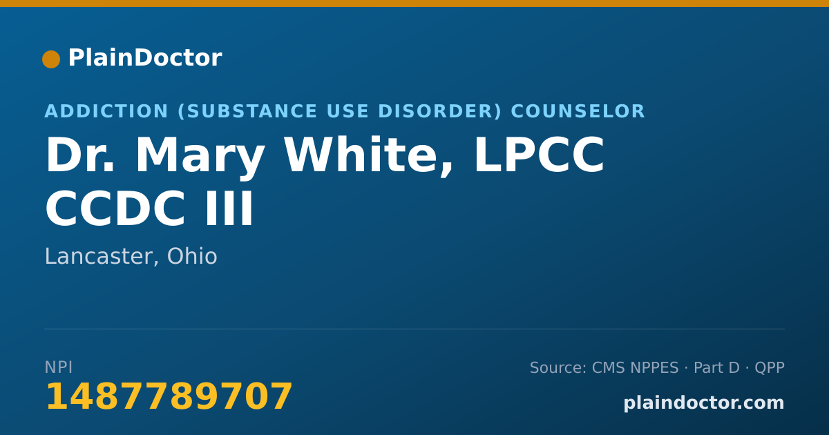 Shareable card for Mary White, LPCC CCDC III - Addiction (Substance Use Disorder) Counselor, Lancaster, OH
