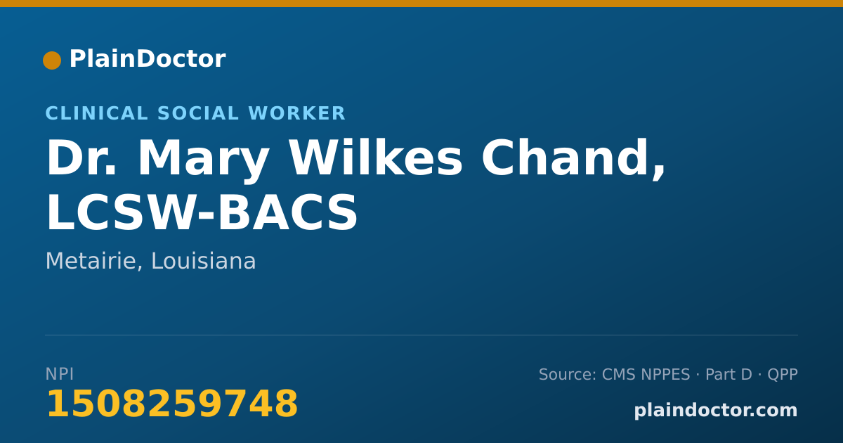 Shareable card for Mary Wilkes Chand, LCSW-BACS - Clinical Social Worker, Metairie, LA