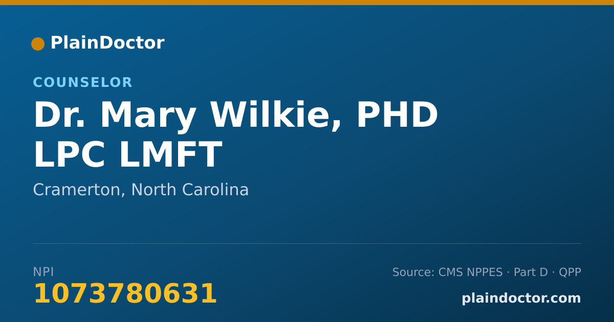 Shareable card for Mary Wilkie, PHD LPC LMFT - Counselor, Cramerton, NC