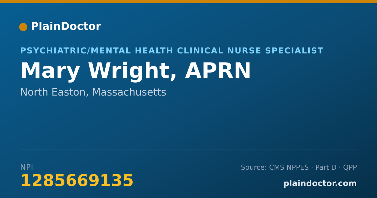 Shareable card for Mary Wright, APRN - Psychiatric/Mental Health Clinical Nurse Specialist, North Easton, MA